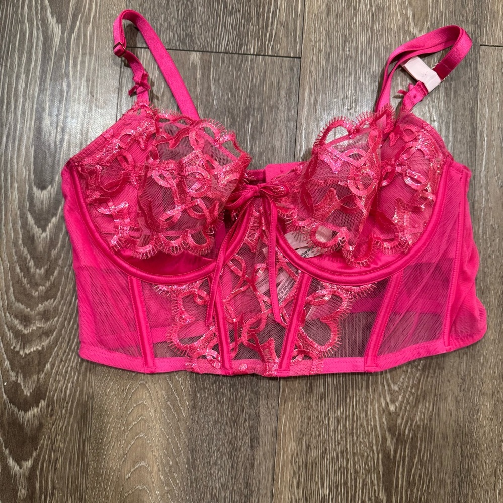 Victoria's Secret Dream Angels Hot Pink Lace Bustier- size L